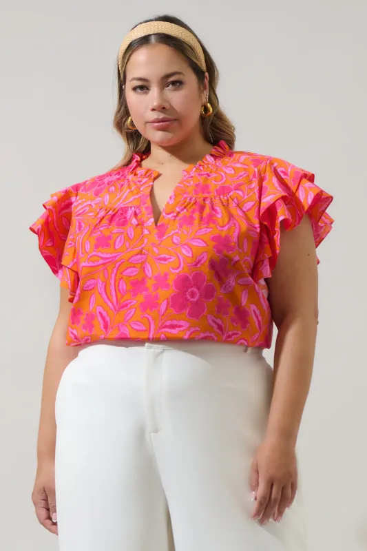 Rea Floral Emery Split Neck Top Curve sold by Sugarlips