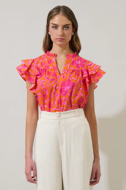 Rea Floral Emery Split Neck Top sold by Sugarlips