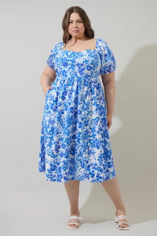 Carli Floral Alessi Puff Sleeve Midi Dress Curve sold by Sugarlips