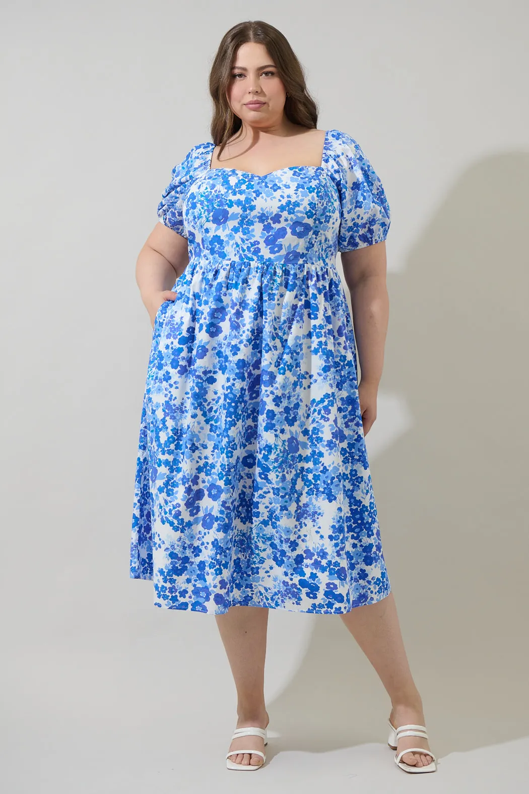 Carli Floral Alessi Puff Sleeve Midi Dress Curve sold by Sugarlips