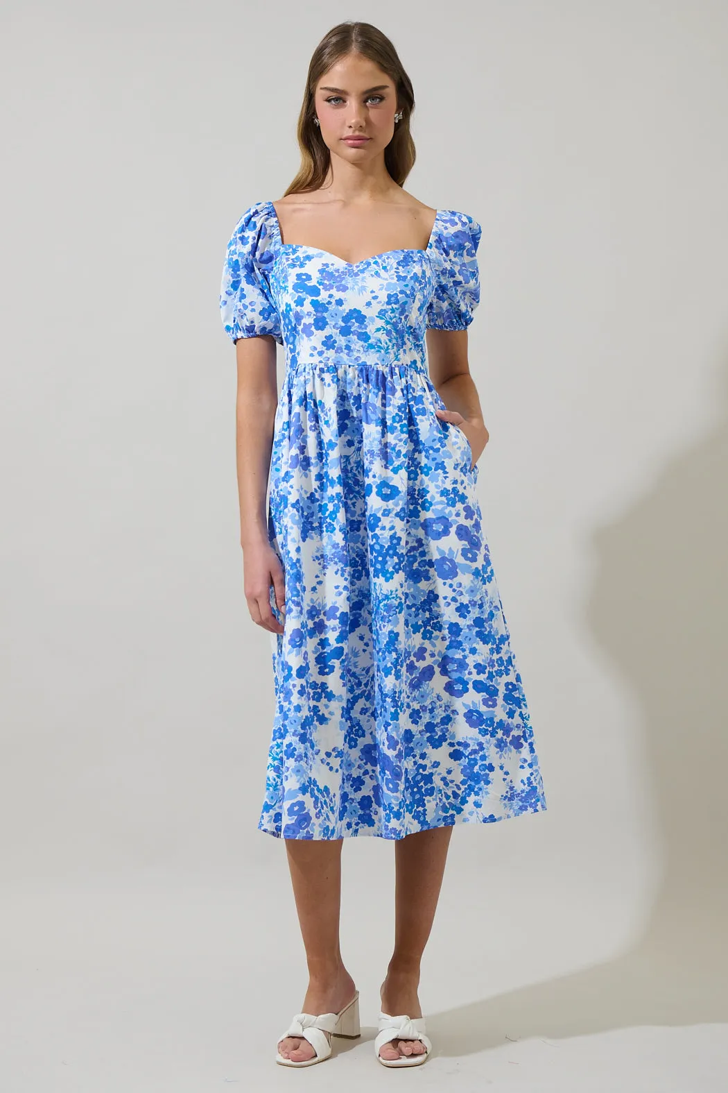 Carli Floral Alessi Puff Sleeve Midi Dress sold by Sugarlips