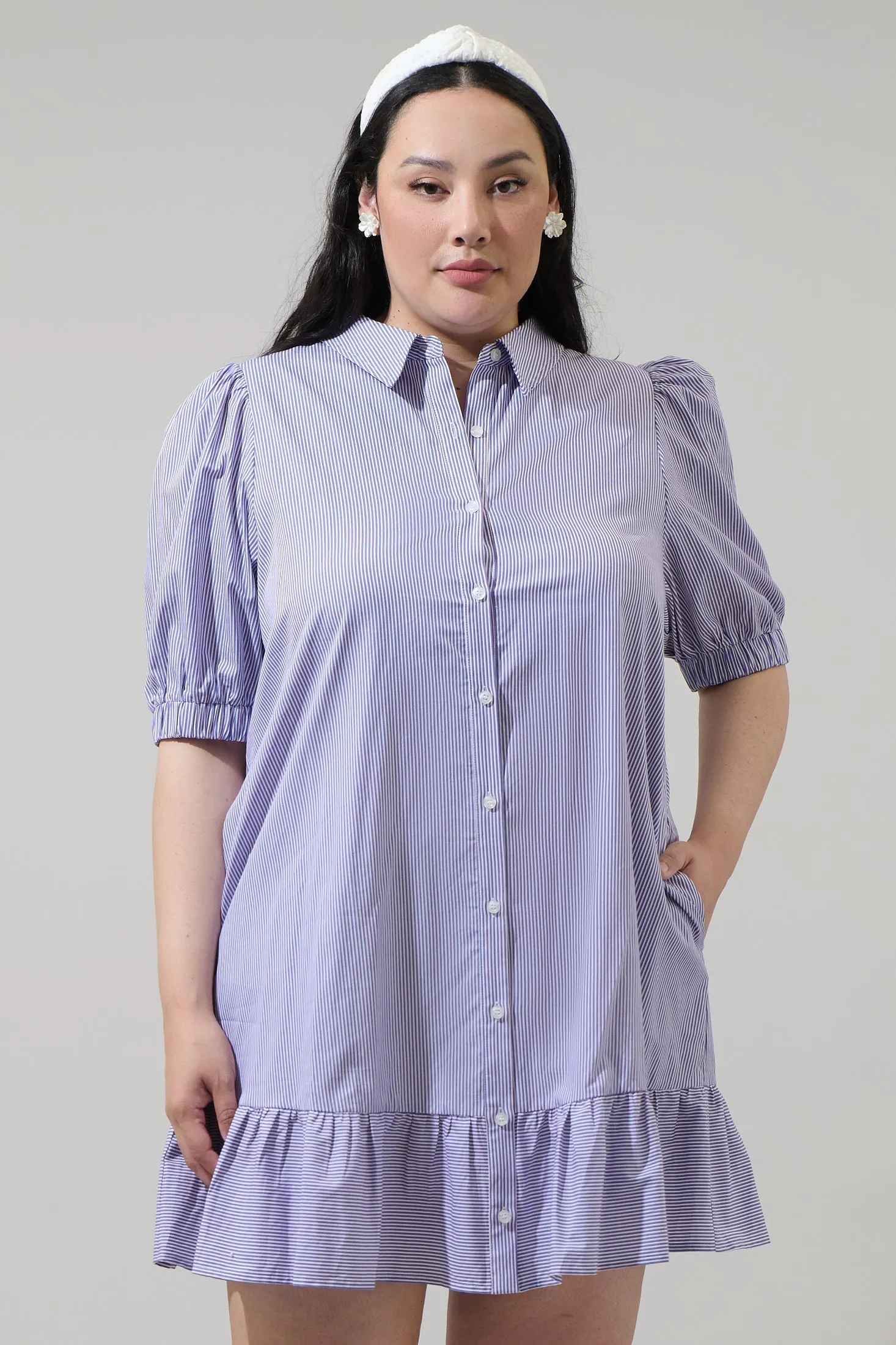 Fannie Striped Levy Button Down Shift Dress Curve sold by Sugarlips