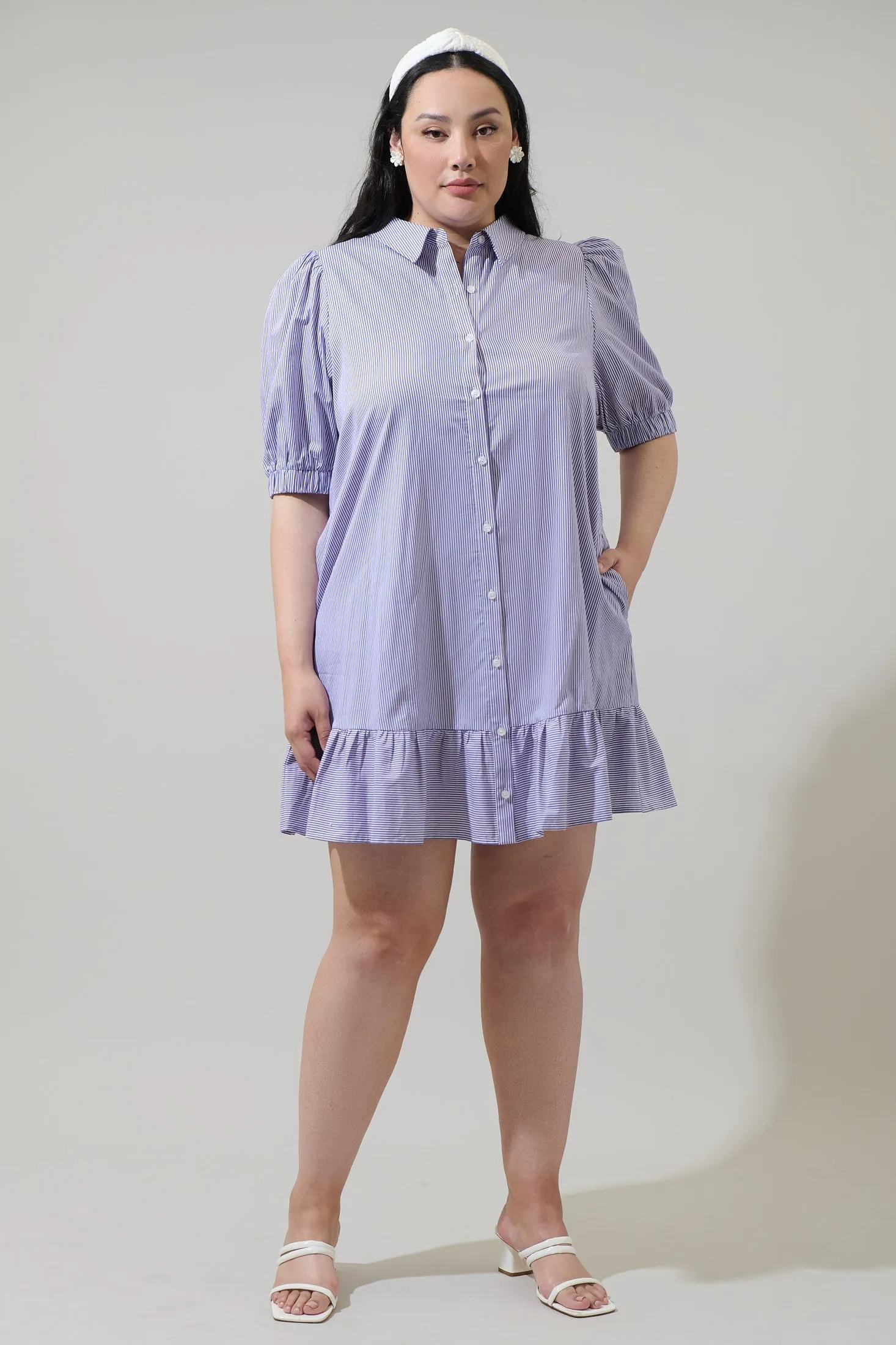 Fannie Striped Levy Button Down Shift Dress Curve sold by Sugarlips product image thumbnail 4