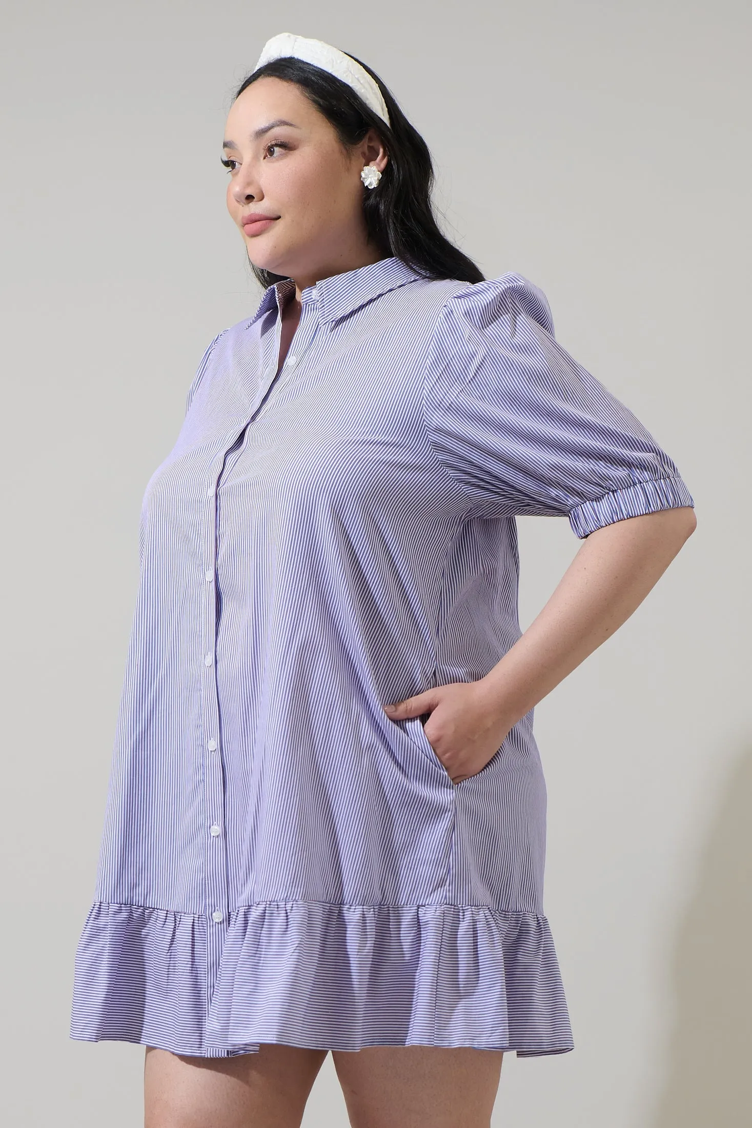 Fannie Striped Levy Button Down Shift Dress Curve sold by Sugarlips product image thumbnail 3