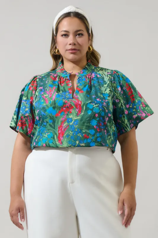Devin Floral Reva Split Neck Top Curve made by Sugarlips