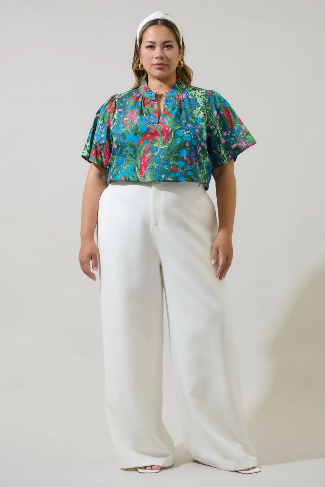 Devin Floral Reva Split Neck Top Curve sold by Sugarlips product image thumbnail 4