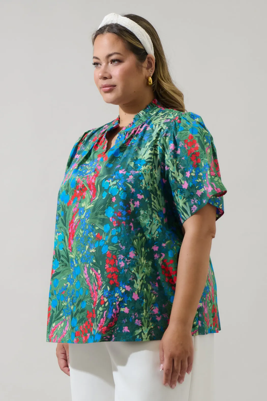 Devin Floral Reva Split Neck Top Curve sold by Sugarlips product image thumbnail 3