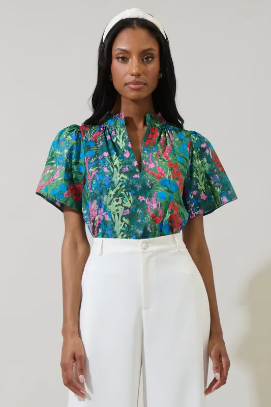Devin Floral Reva Split Neck Top sold by Sugarlips