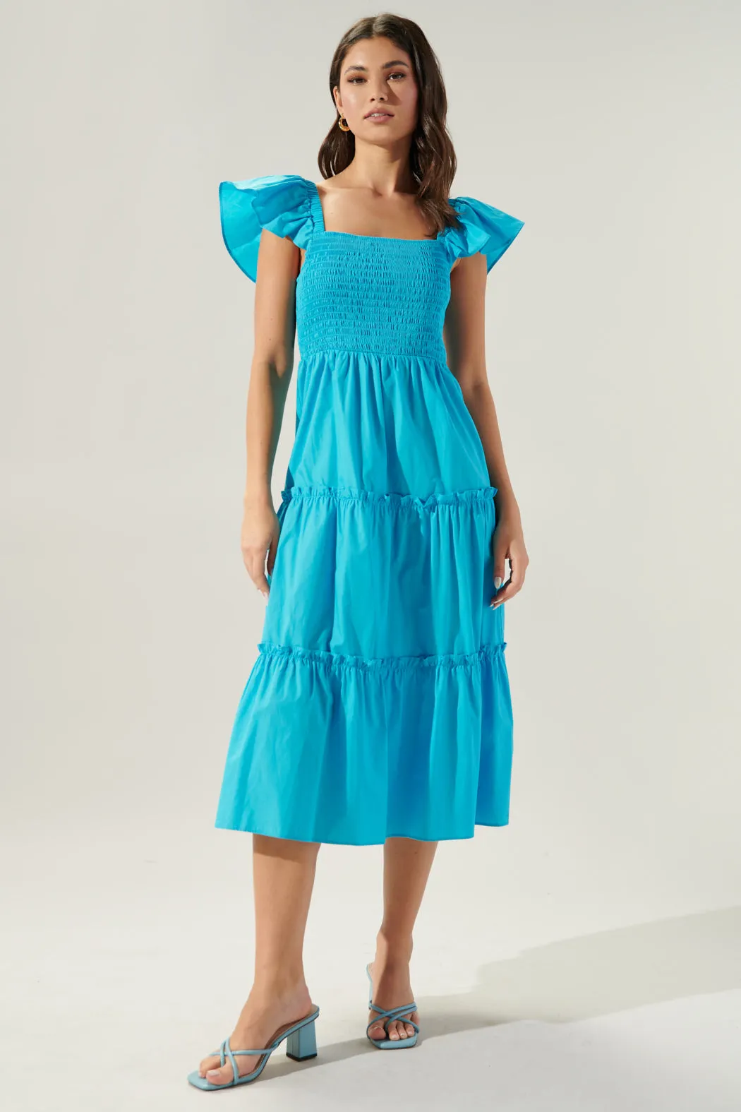Lou Smocked Tiered Midi Dress sold by Sugarlips product image thumbnail 2