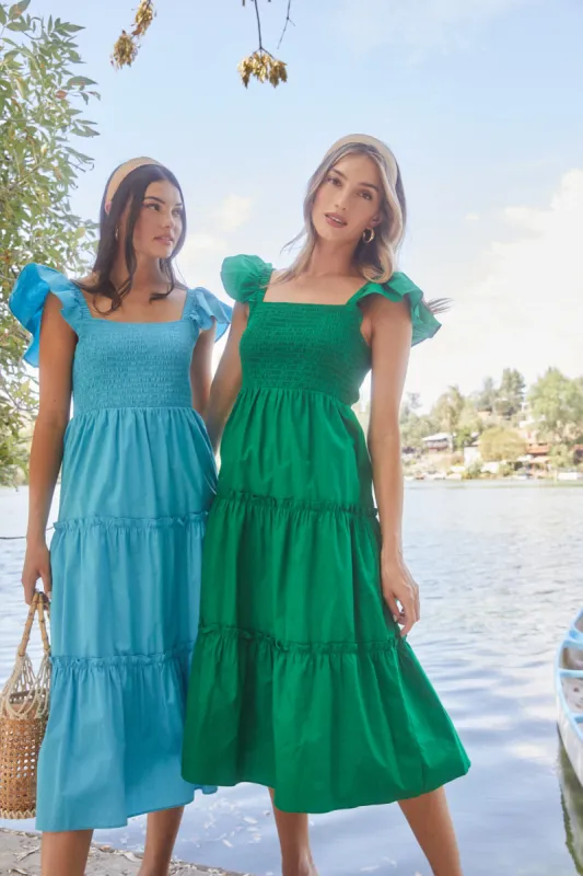 Lou Smocked Tiered Midi Dress sold by Sugarlips