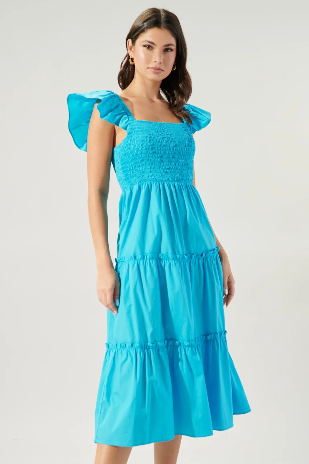 Lou Smocked Tiered Midi Dress sold by Sugarlips product image thumbnail 3