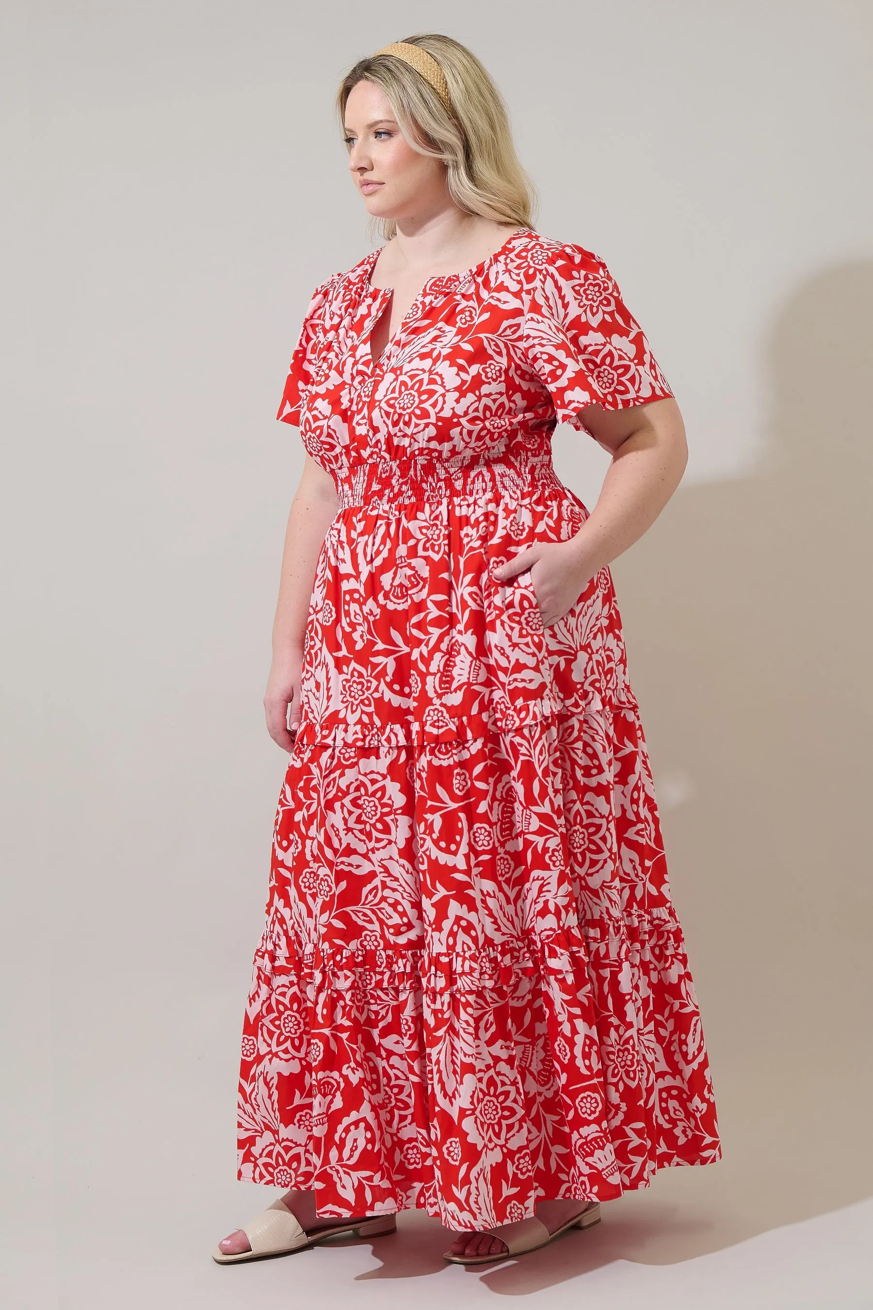 Hazen Floral Palmer Poplin Tiered Maxi Dress Curve sold by Sugarlips product image thumbnail 3
