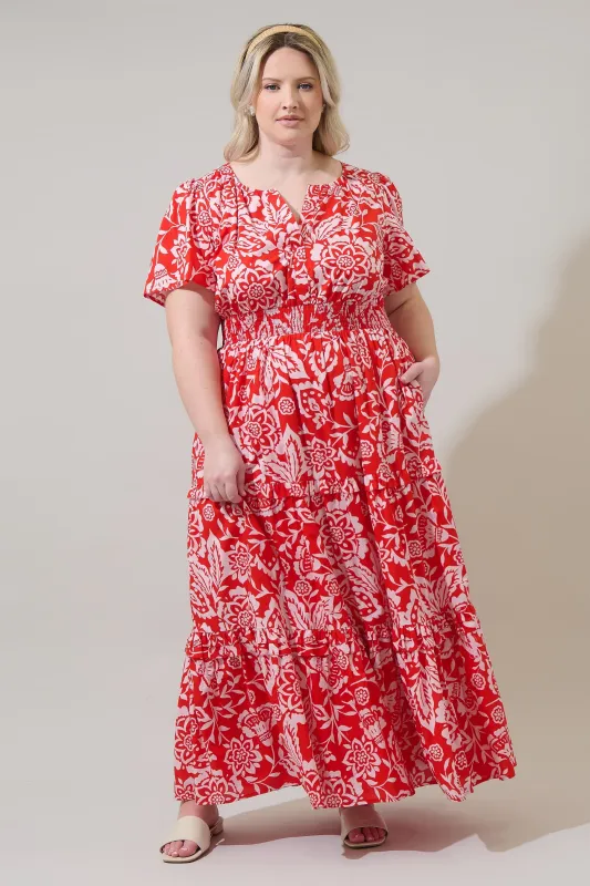 Hazen Floral Palmer Poplin Tiered Maxi Dress Curve sold by Sugarlips