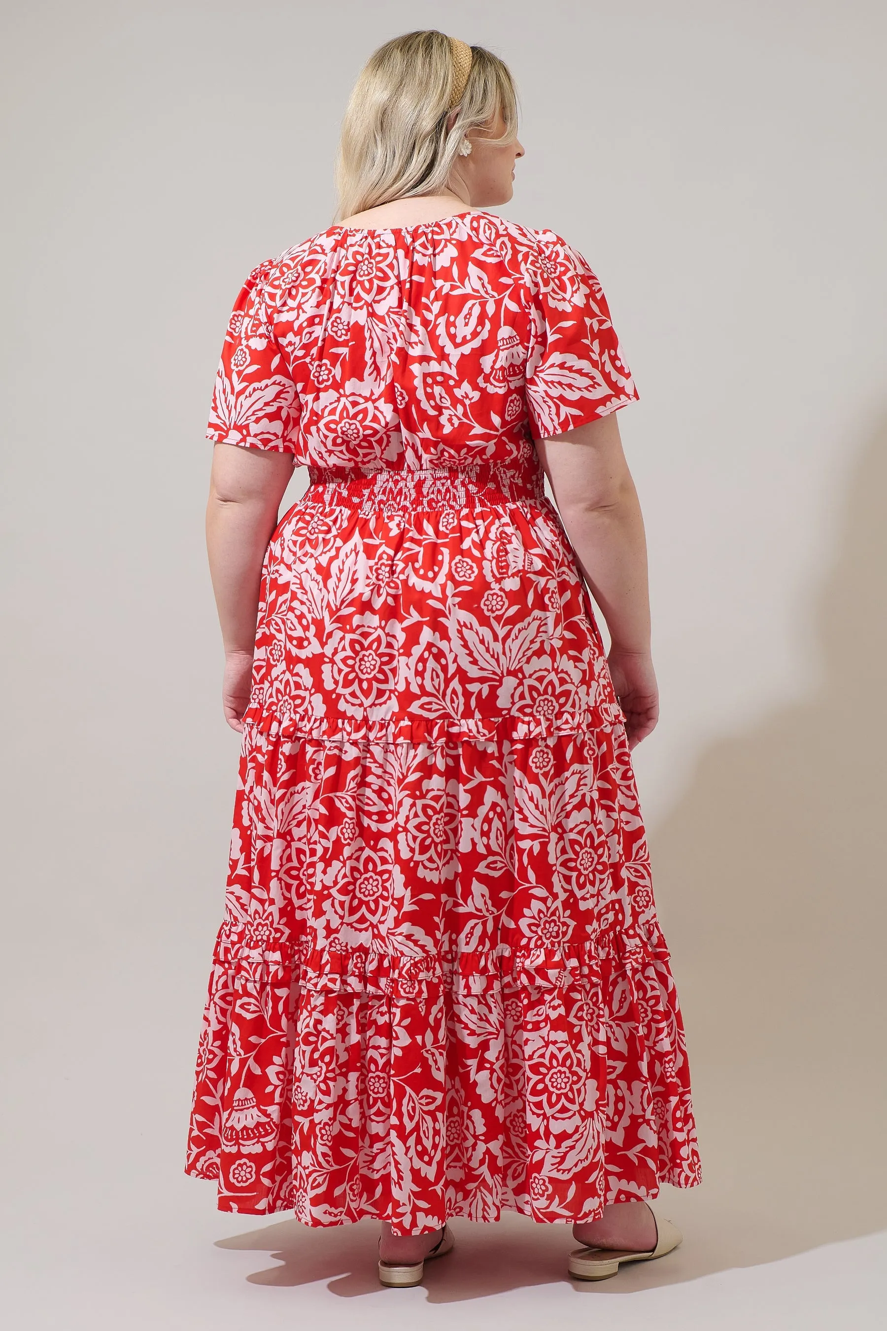 Hazen Floral Palmer Poplin Tiered Maxi Dress Curve sold by Sugarlips product image thumbnail 2