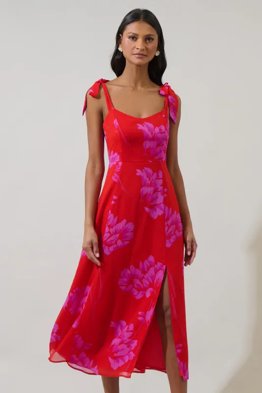 Naiya Floral Viejo Tie Strap Midi Dress sold by Sugarlips