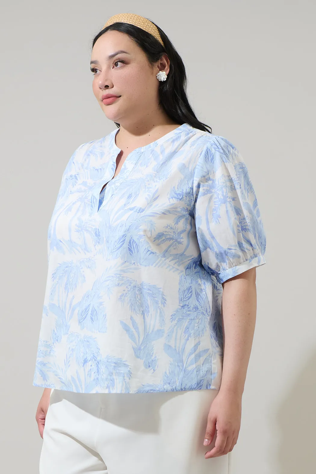 Poly Leaf Neli Split Neck Top Curve sold by Sugarlips product image thumbnail 3