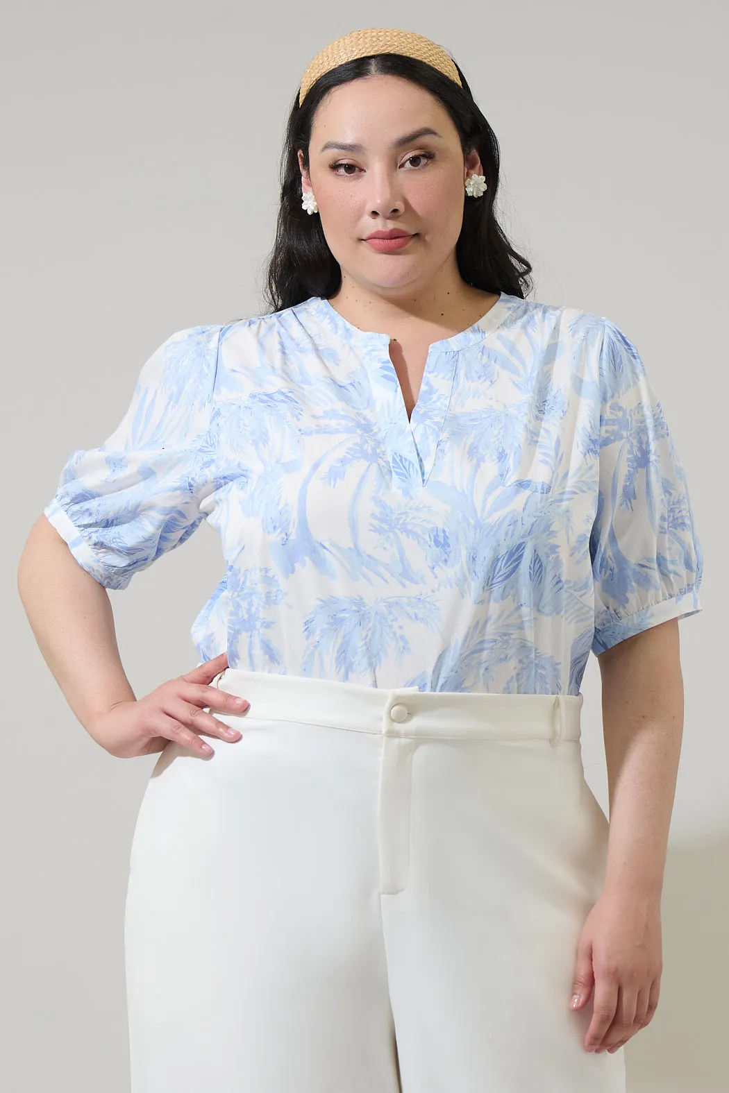 Poly Leaf Neli Split Neck Top Curve sold by Sugarlips