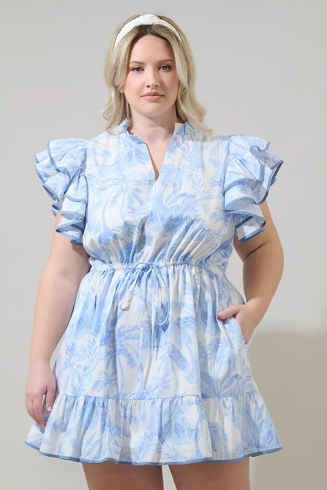 Poly Leaf Alina Ruffle Shift Mini Dress Curve sold by Sugarlips