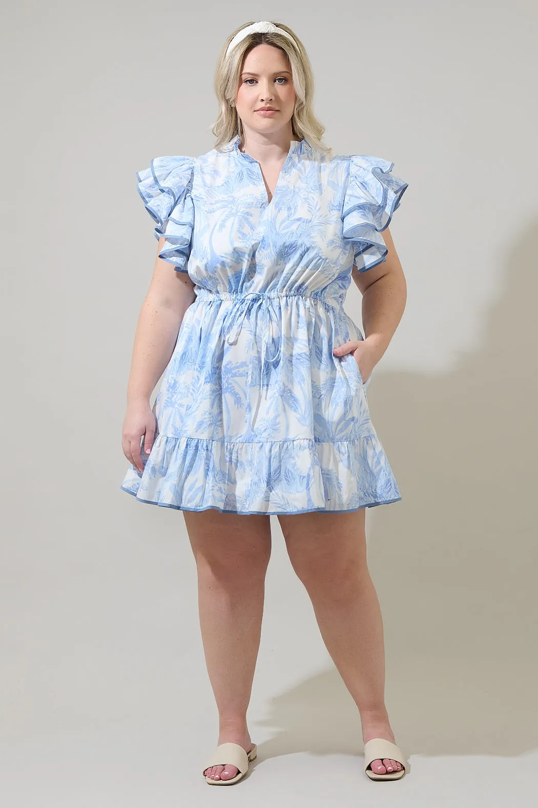 Poly Leaf Alina Ruffle Shift Mini Dress Curve sold by Sugarlips product image thumbnail 4