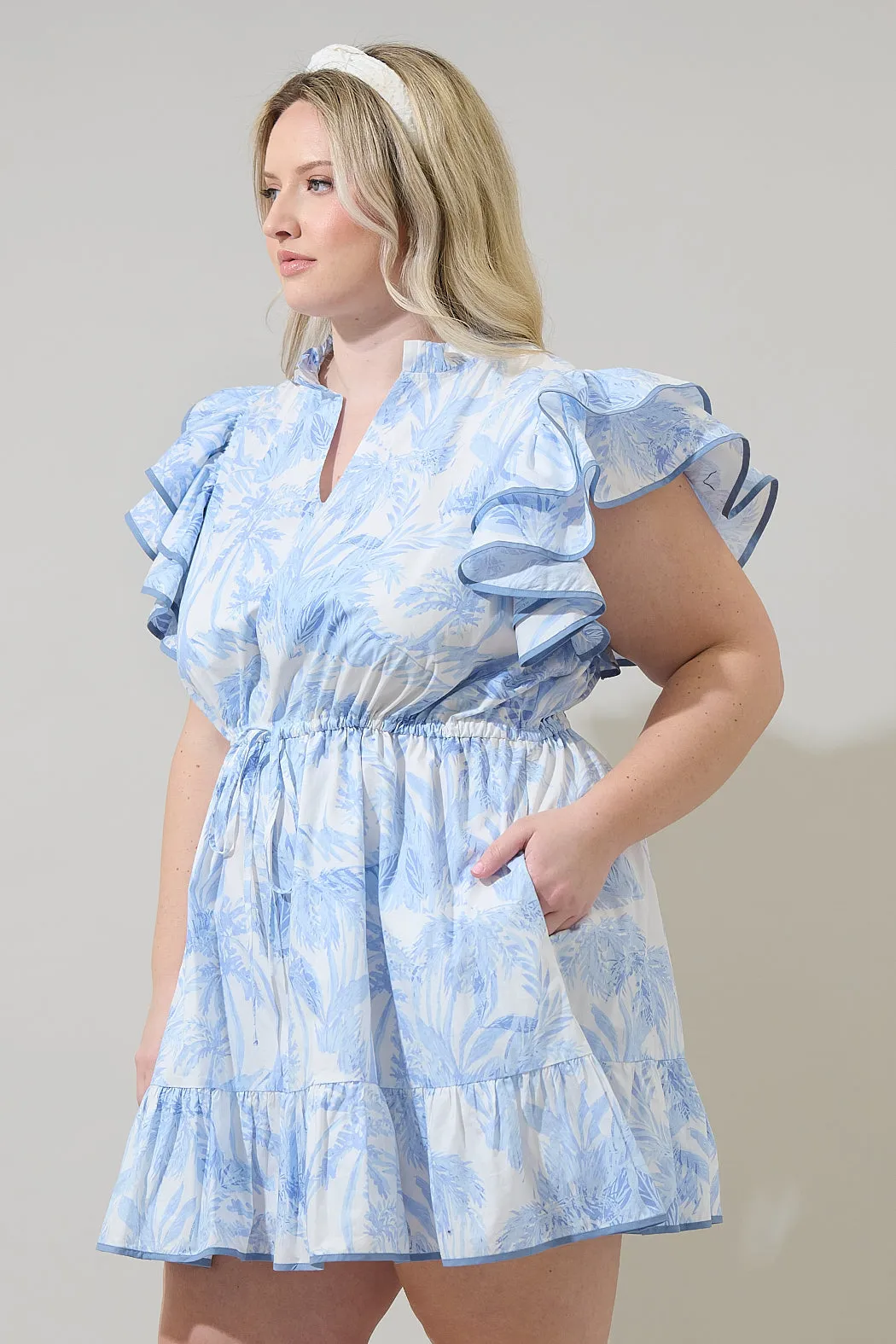 Poly Leaf Alina Ruffle Shift Mini Dress Curve sold by Sugarlips product image thumbnail 3