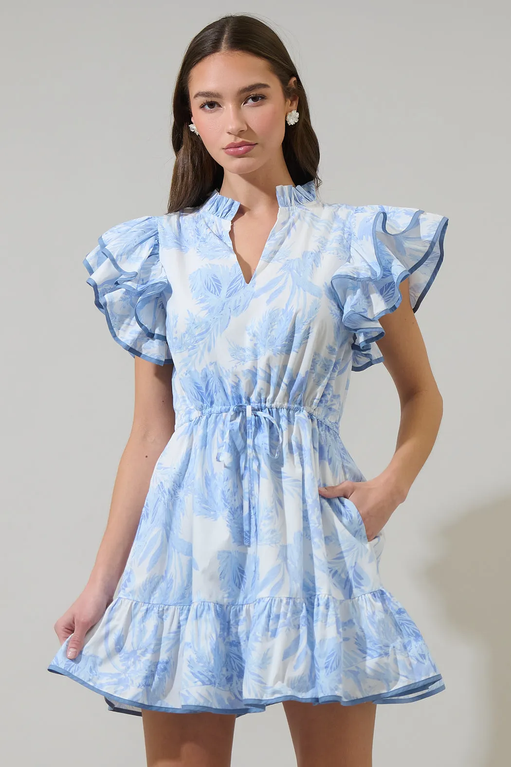 Poly Leaf Alina Ruffle Shift Mini Dress sold by Sugarlips