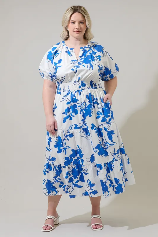 Aby Floral Hacienda Puff Sleeve Midi Dress Curve sold by Sugarlips