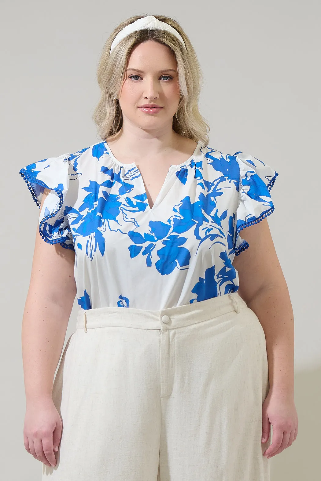 Aby Floral Carya Ruffle Poplin Top Curve sold by Sugarlips