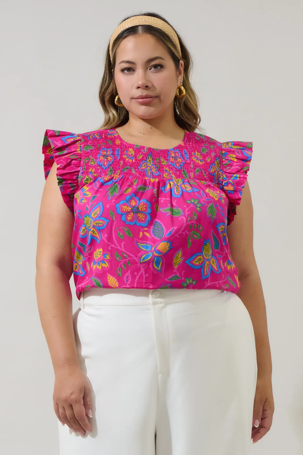 Signy Floral Tisha Smocked Ruffle Top Curve sold by Sugarlips