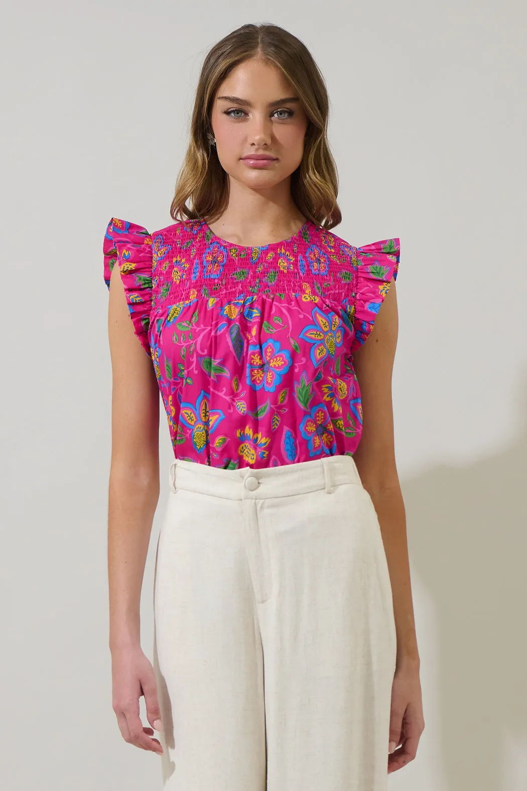 Signy Floral Tisha Smocked Ruffle Top sold by Sugarlips