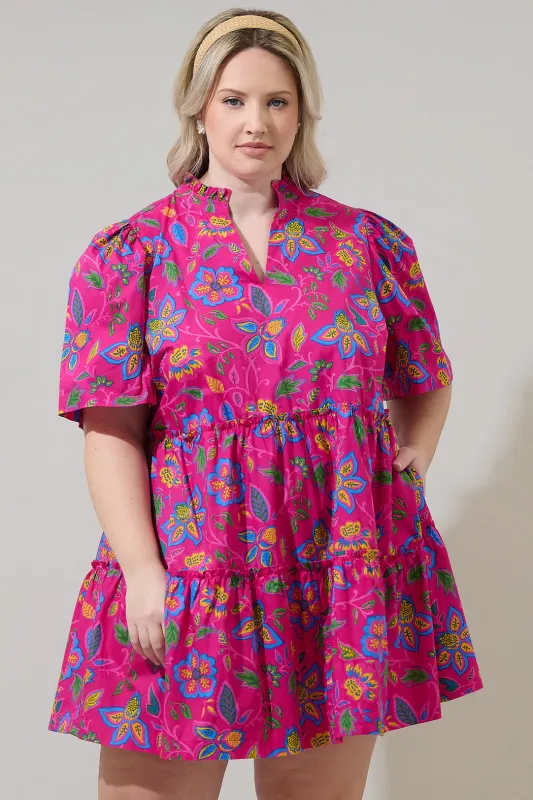 Signy Floral Dixie Split Neck Shift Dress Curve sold by Sugarlips