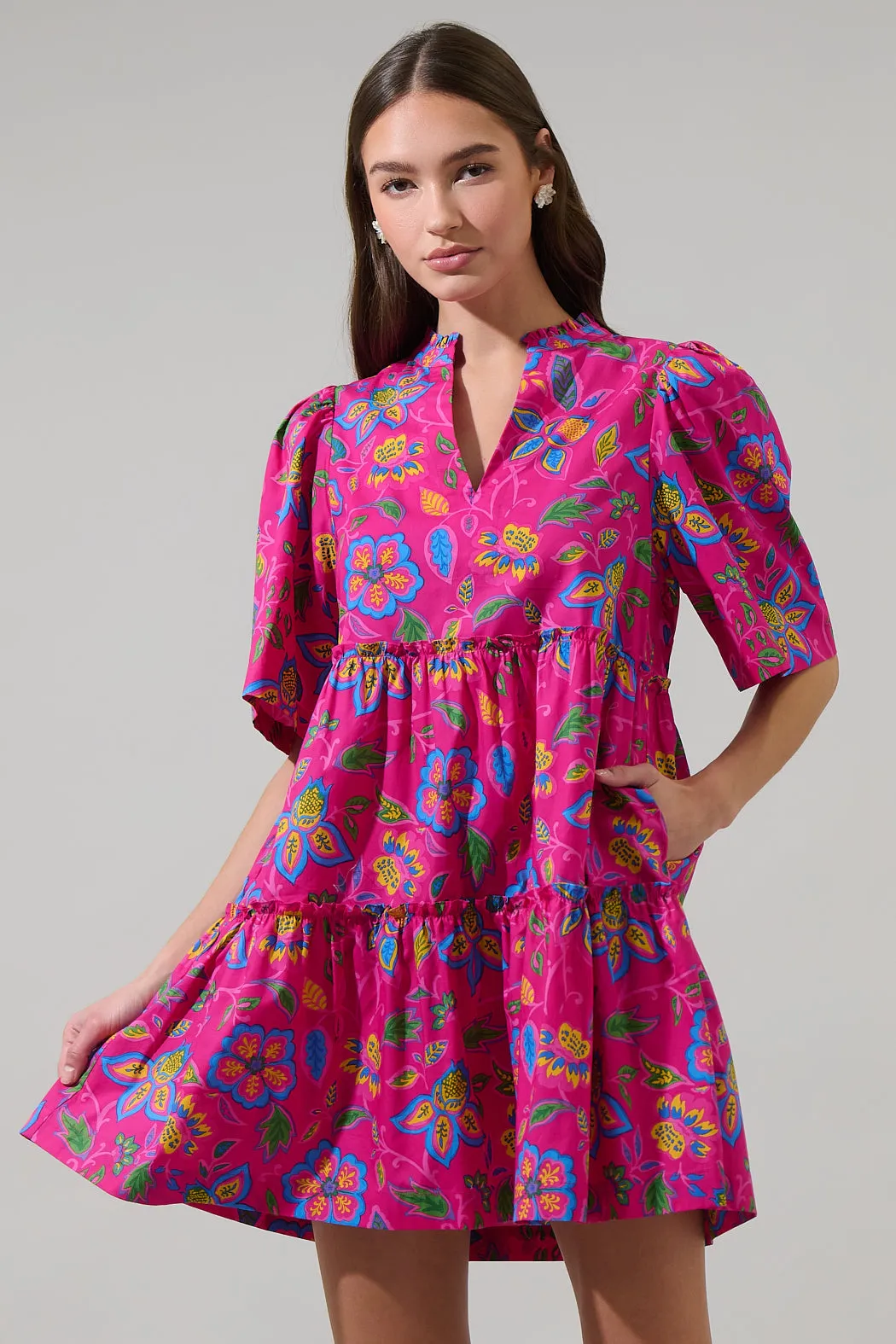 Signy Floral Dixie Split Neck Shift Dress sold by Sugarlips
