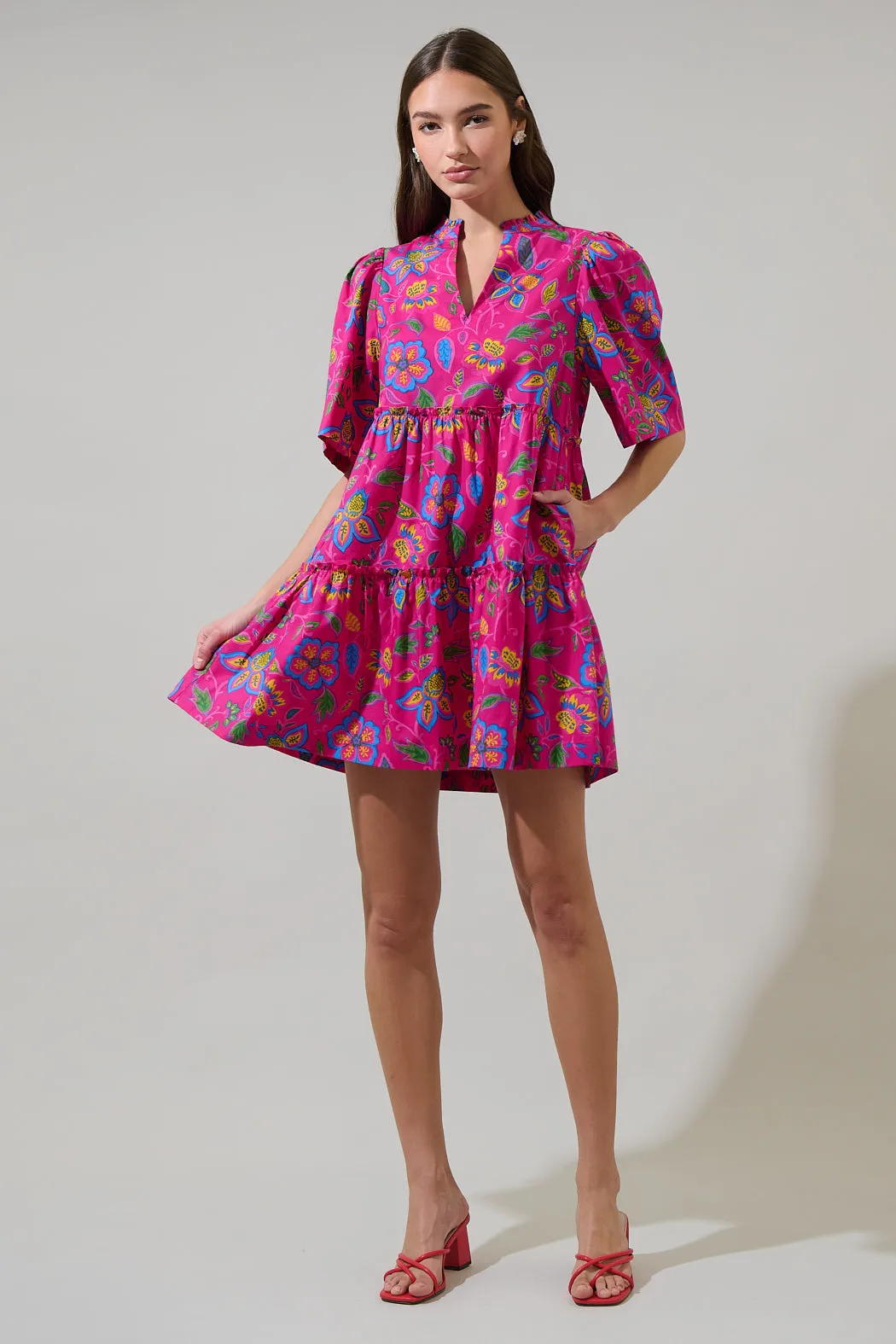 Signy Floral Dixie Split Neck Shift Dress sold by Sugarlips product image thumbnail 4