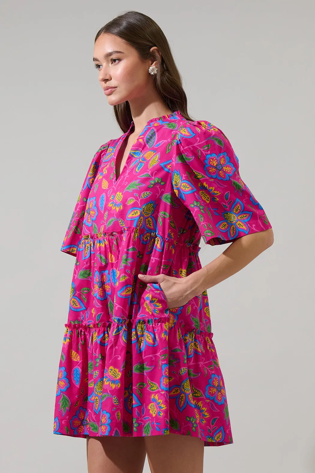 Signy Floral Dixie Split Neck Shift Dress sold by Sugarlips product image thumbnail 3