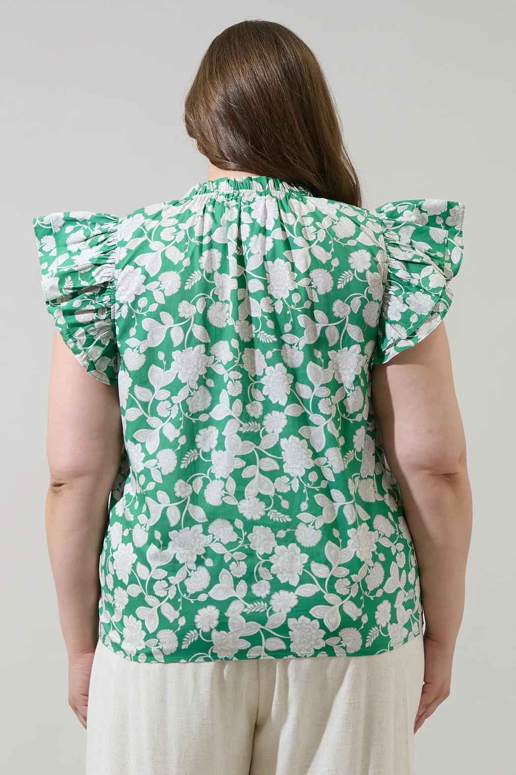 Baxley Floral Risette Ruffle Split Neck Top Curve sold by Sugarlips product image thumbnail 2