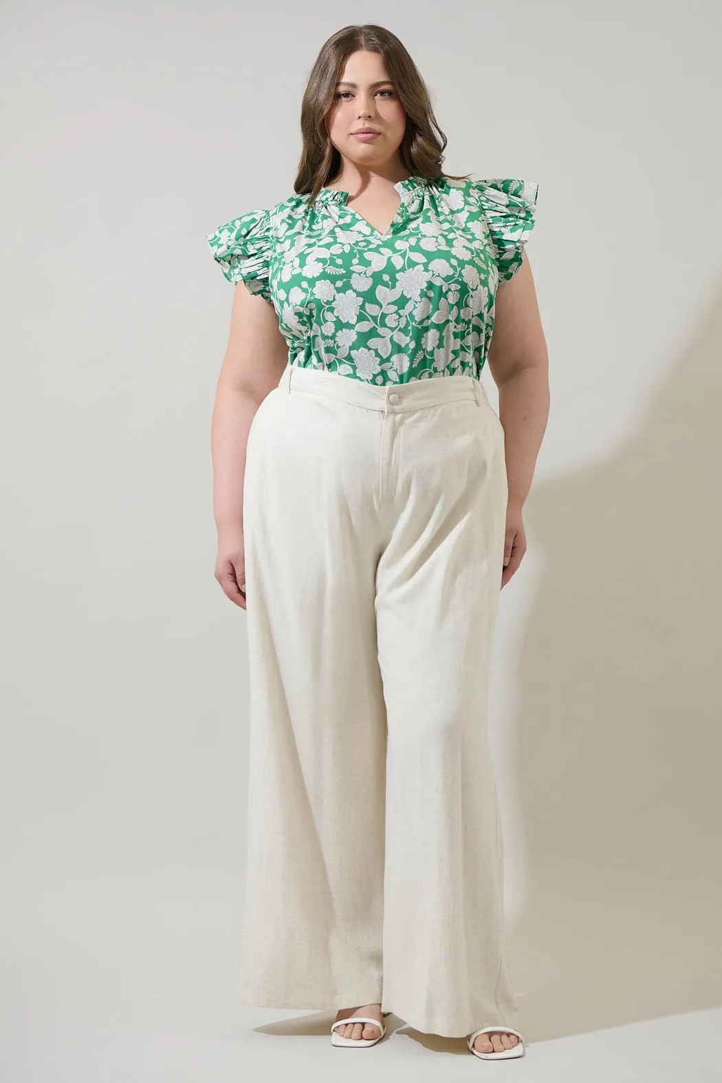 Baxley Floral Risette Ruffle Split Neck Top Curve sold by Sugarlips product image thumbnail 4