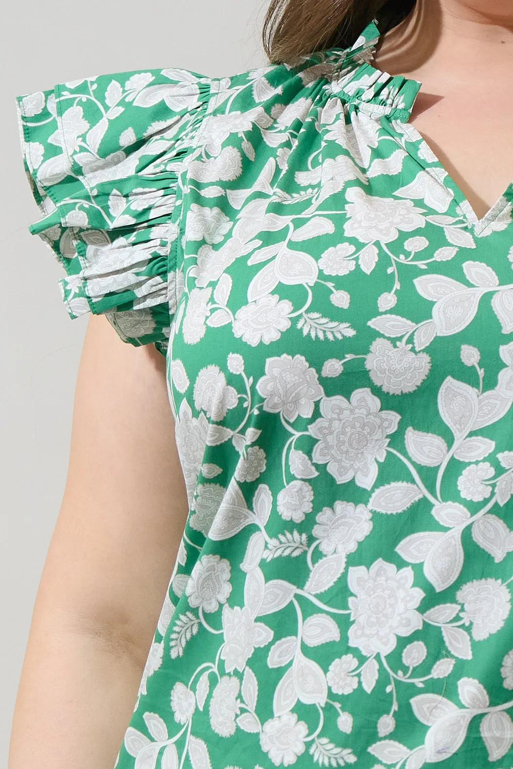 Baxley Floral Risette Ruffle Split Neck Top Curve sold by Sugarlips product image thumbnail 5