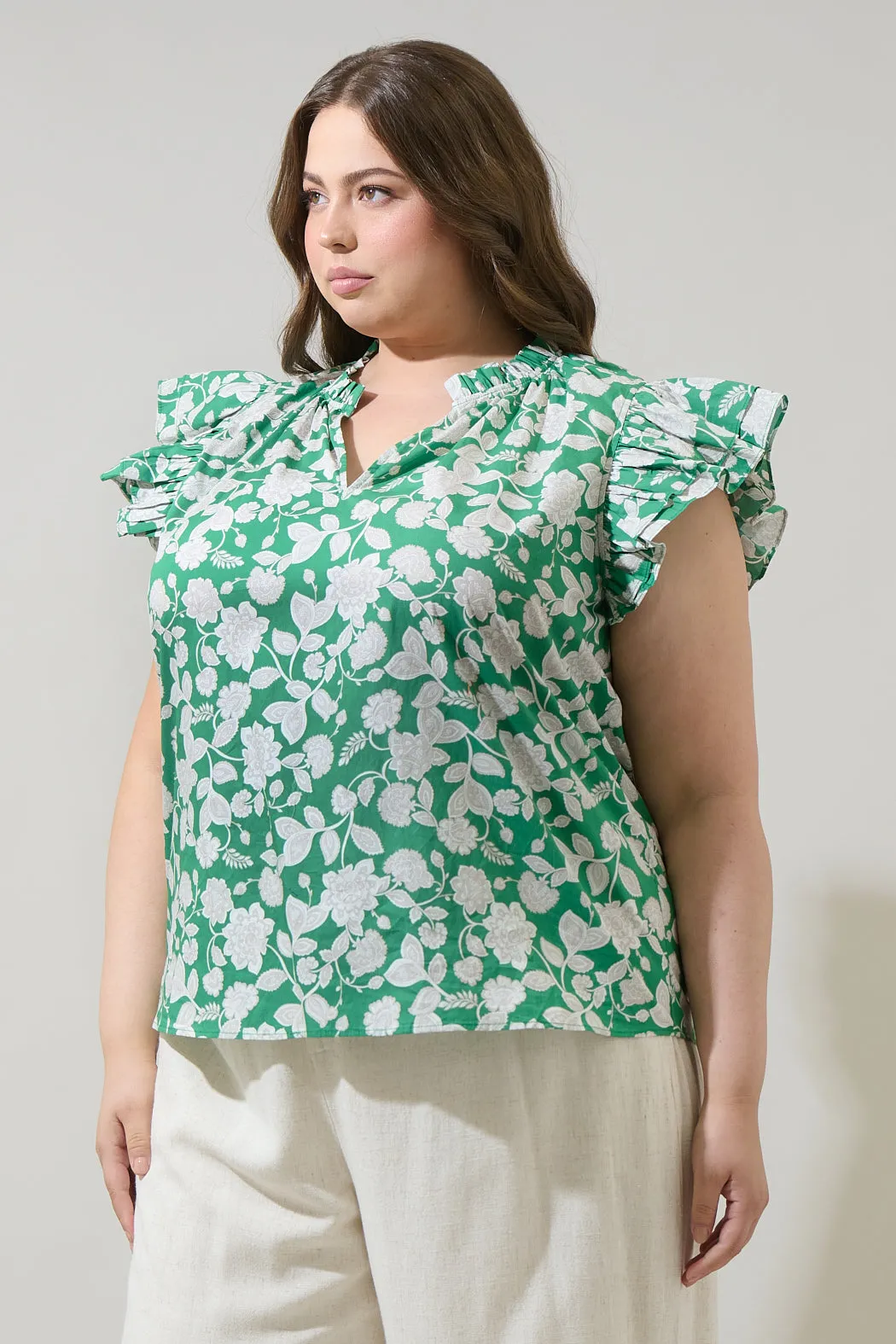 Baxley Floral Risette Ruffle Split Neck Top Curve sold by Sugarlips product image thumbnail 3