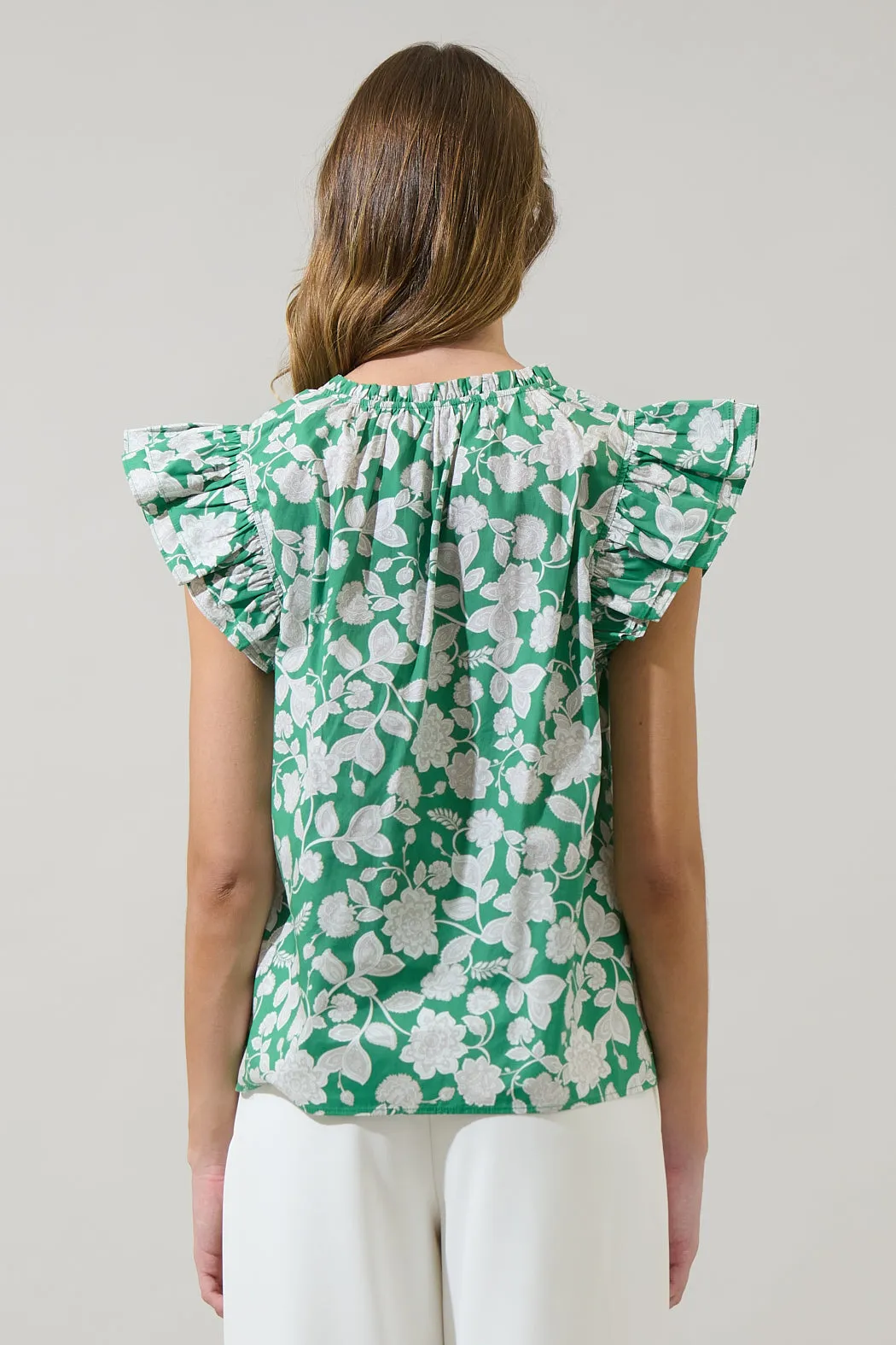 Baxley Floral Risette Ruffle Split Neck Top sold by Sugarlips product image thumbnail 2