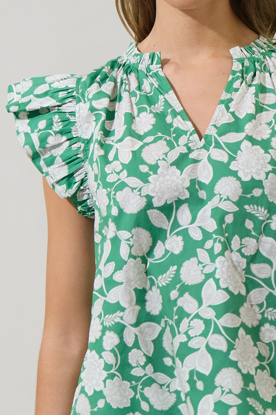 Baxley Floral Risette Ruffle Split Neck Top sold by Sugarlips product image thumbnail 5