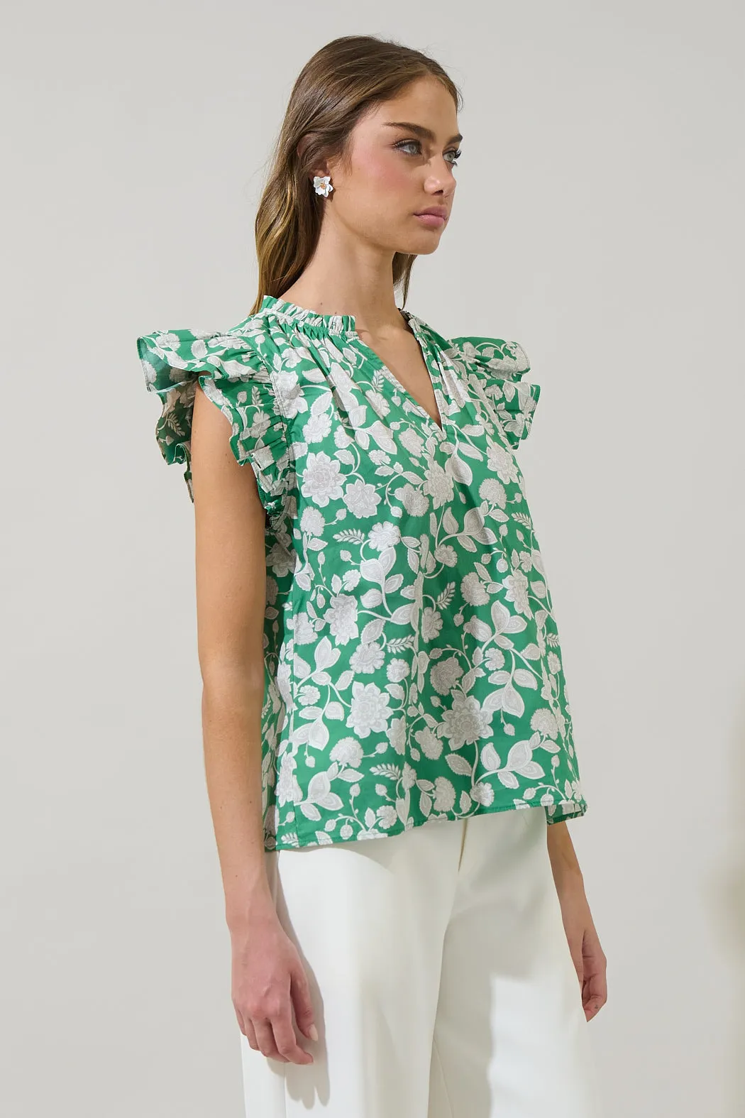 Baxley Floral Risette Ruffle Split Neck Top sold by Sugarlips product image thumbnail 3