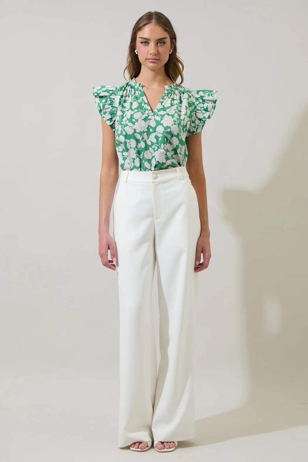 Baxley Floral Risette Ruffle Split Neck Top sold by Sugarlips product image thumbnail 4