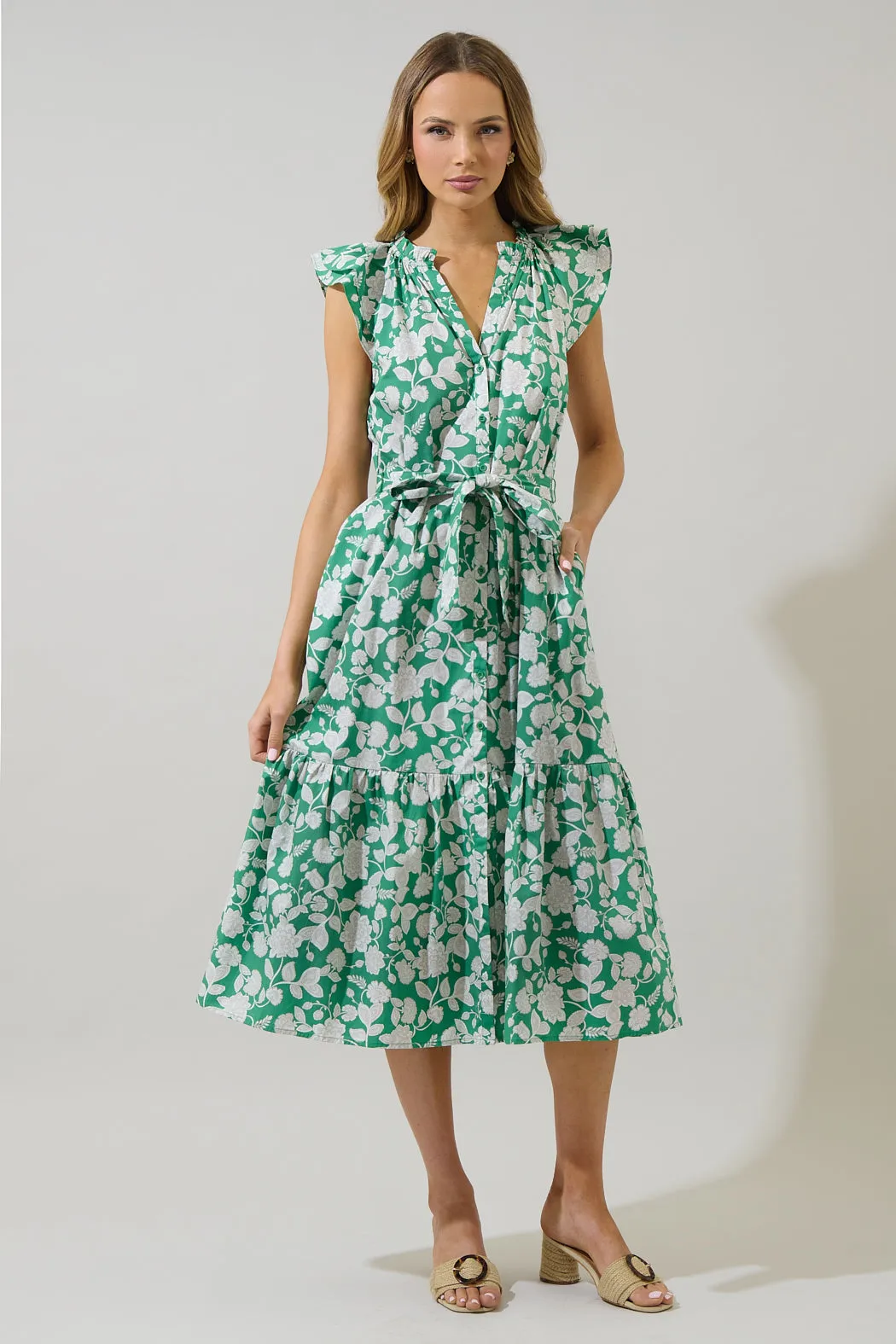 Baxley Floral Charlotte Button Midi Dress sold by Sugarlips