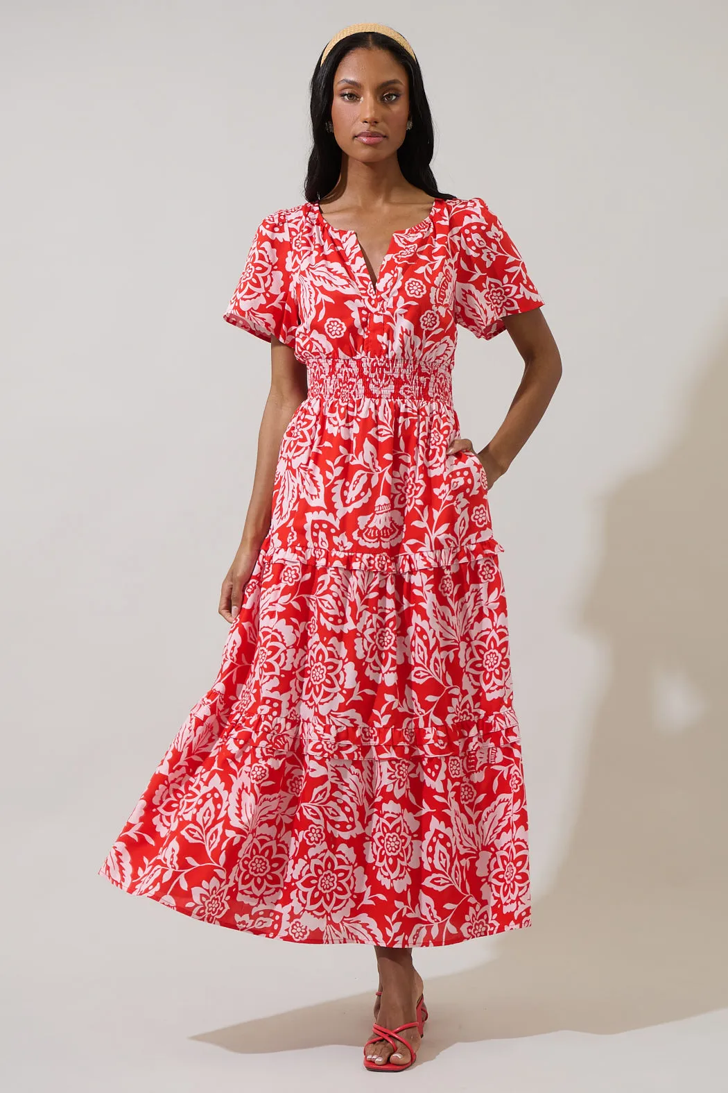 Hazen Floral Palmer Poplin Tiered Maxi Dress sold by Sugarlips