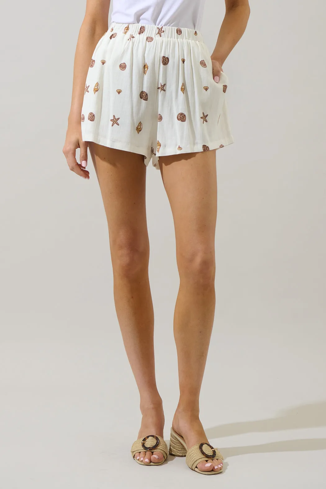 Cerise Shells Sugarbag Linen Shorts sold by Sugarlips