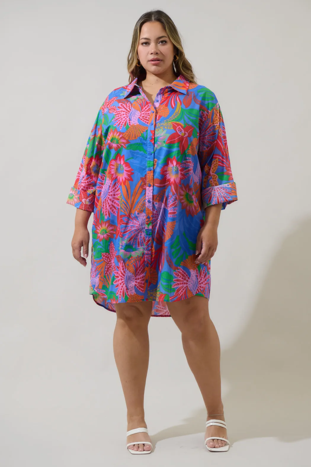 Cindal Floral Luba Oversized Shirt Mini Dress Curve sold by Sugarlips product image thumbnail 4