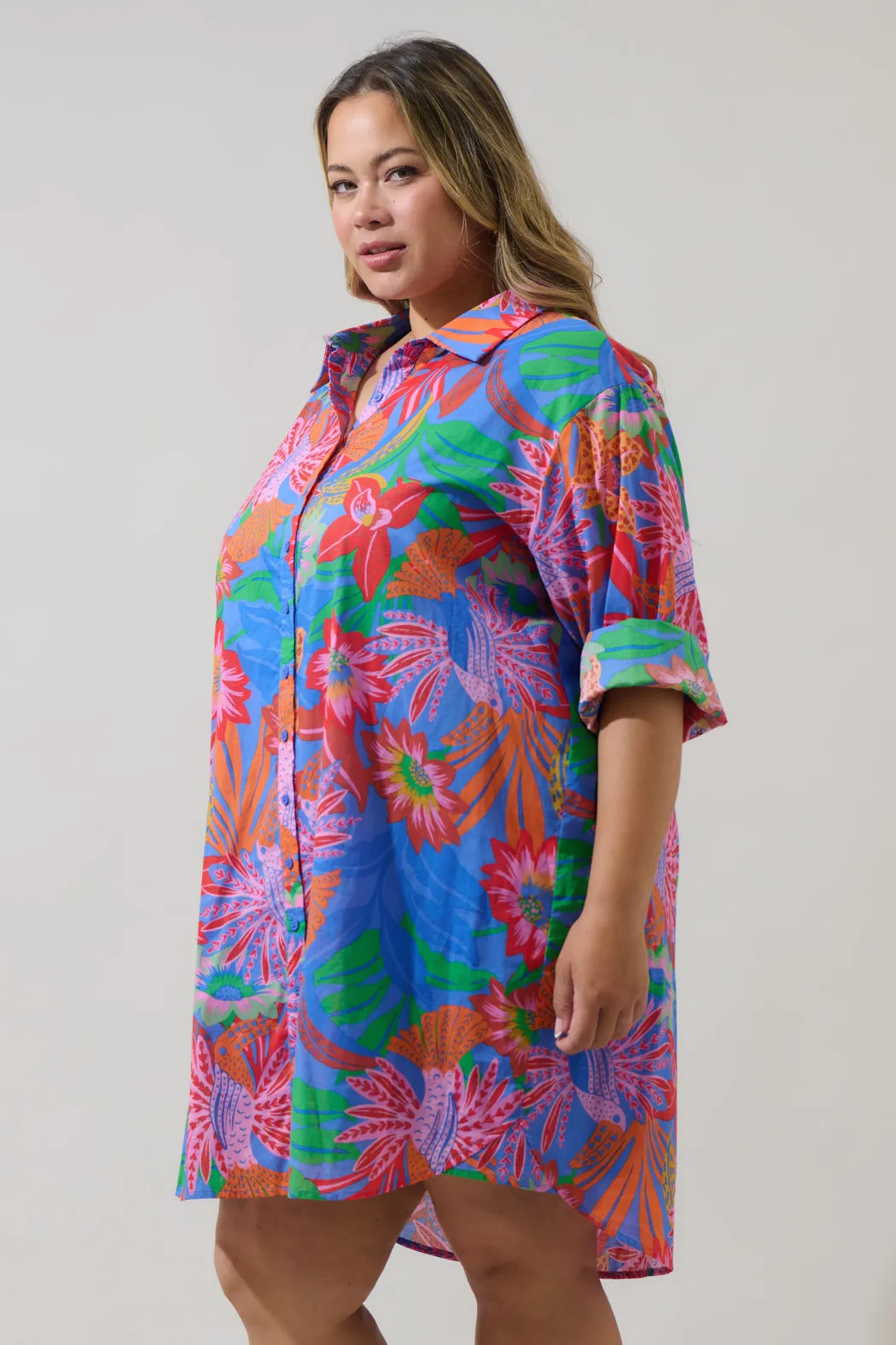 Cindal Floral Luba Oversized Shirt Mini Dress Curve sold by Sugarlips product image thumbnail 3