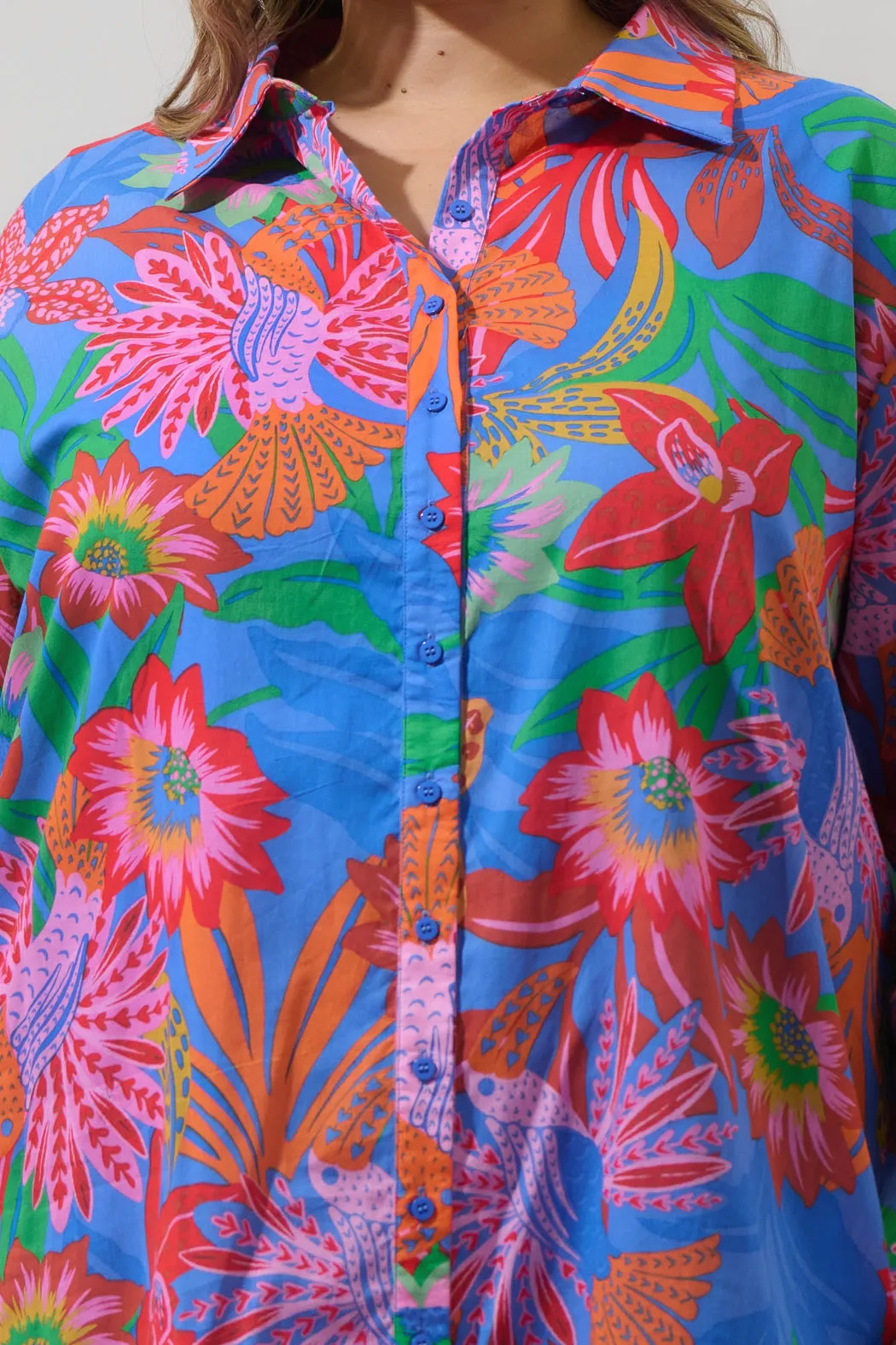 Cindal Floral Luba Oversized Shirt Mini Dress Curve sold by Sugarlips product image thumbnail 5