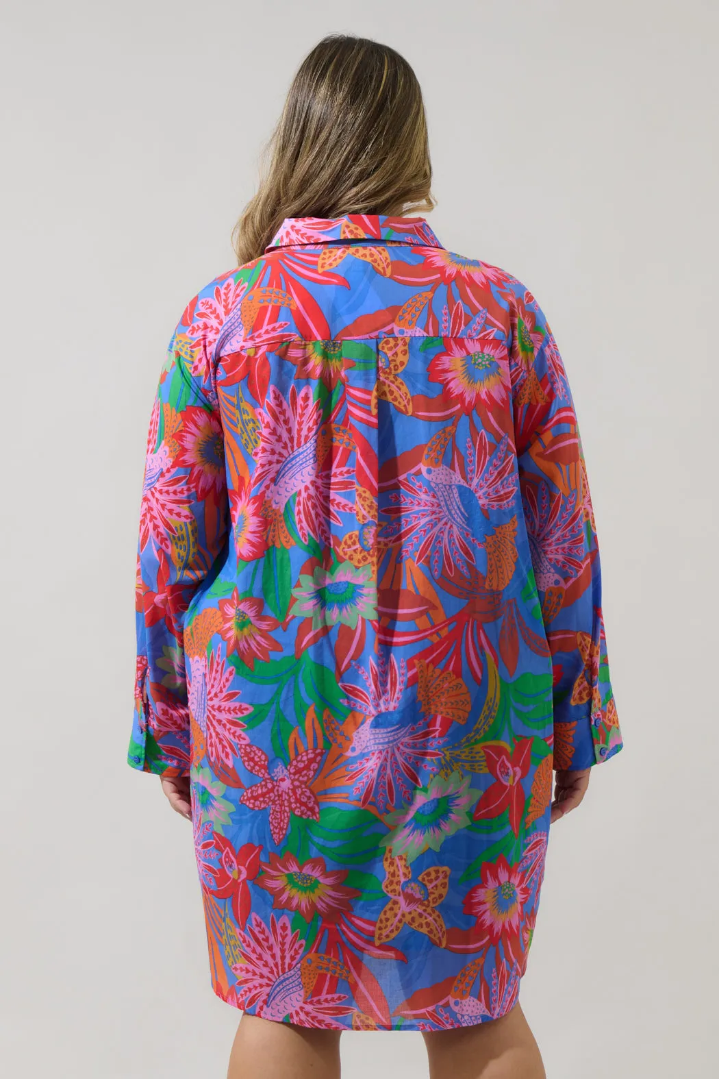 Cindal Floral Luba Oversized Shirt Mini Dress Curve sold by Sugarlips product image thumbnail 2