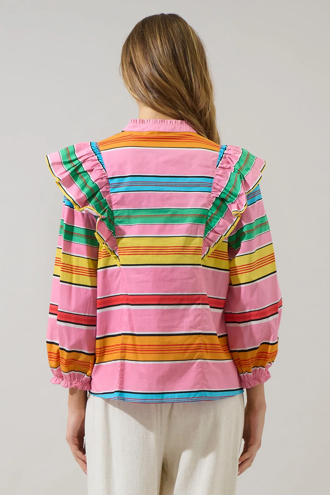 Viya Stripe Grayson Ruffle Split Neck Top sold by Sugarlips product image thumbnail 2