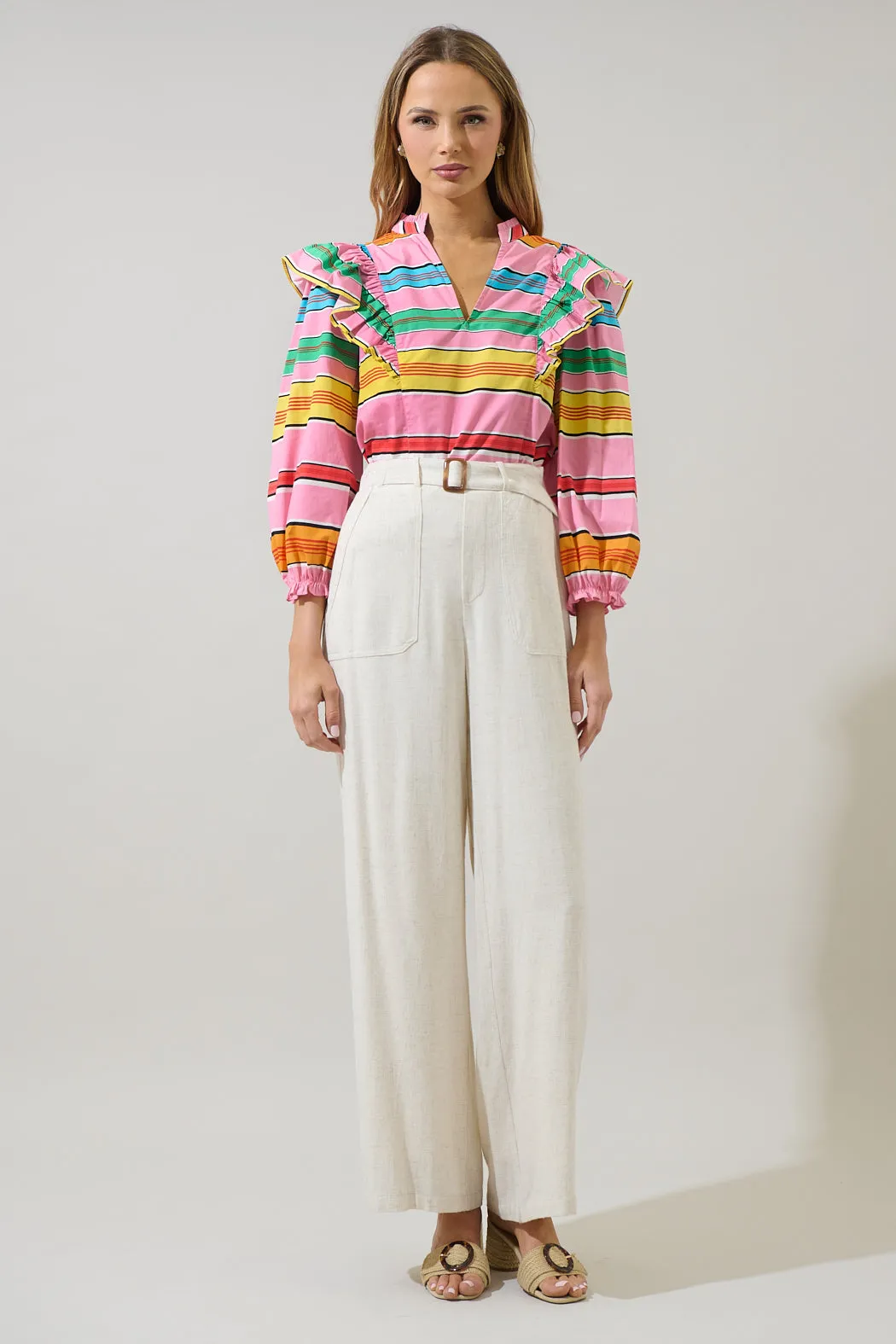 Viya Stripe Grayson Ruffle Split Neck Top sold by Sugarlips product image thumbnail 4